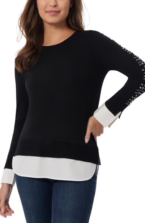 Shop Jones New York Rhinestone Sleeve Detail Layered Sweater In Jones Black Combo