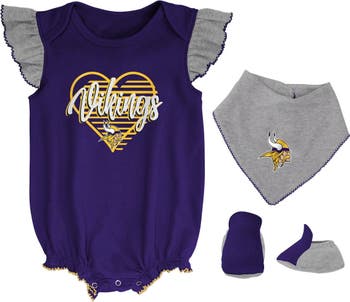 Outerstuff Newborn & Infant Purple/Gold/Heather Gray Minnesota Vikings Three-Pack Eat, Sleep & Drool Retro Bodysuit Set at Nordstrom, Size 3-6M