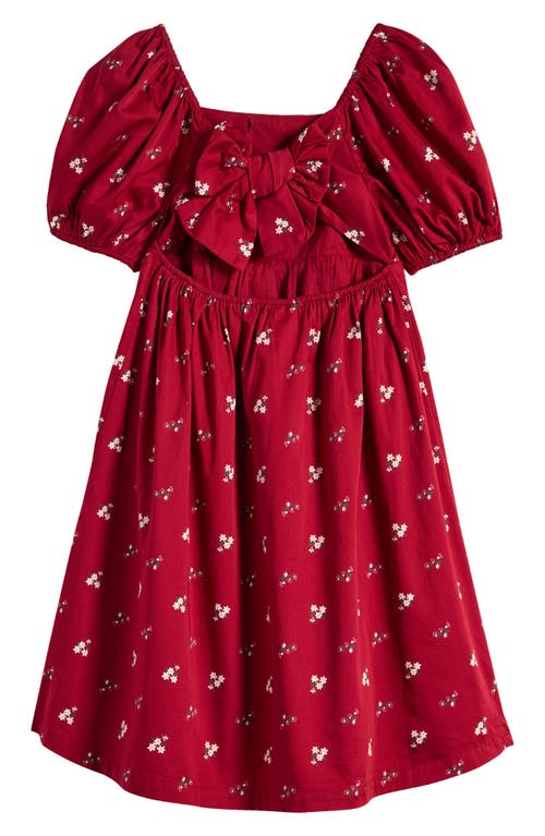 Shop Nordstrom Kids' Puff Sleeve Bow Back Cotton Dress In Red Rio Daisy Tile