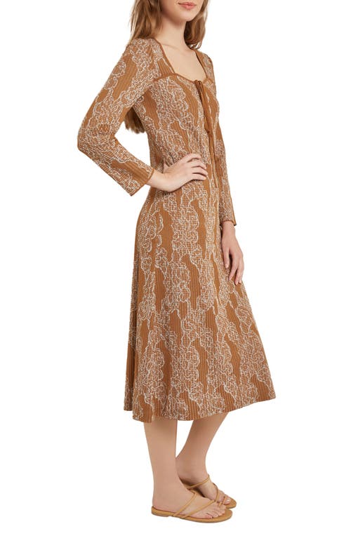 Shop Misook Long Sleeve Metallic Midi Sweater Dress In Copper/n Ivo