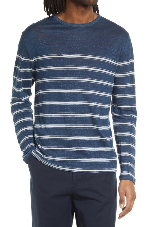 Vince Stripe Crewneck Linen Sweater Brisk Blue/Optic White at Nordstrom,