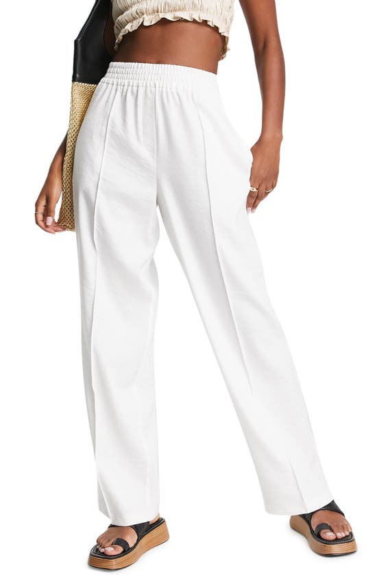Topshop High Waist Crepe Pants In Ivory
