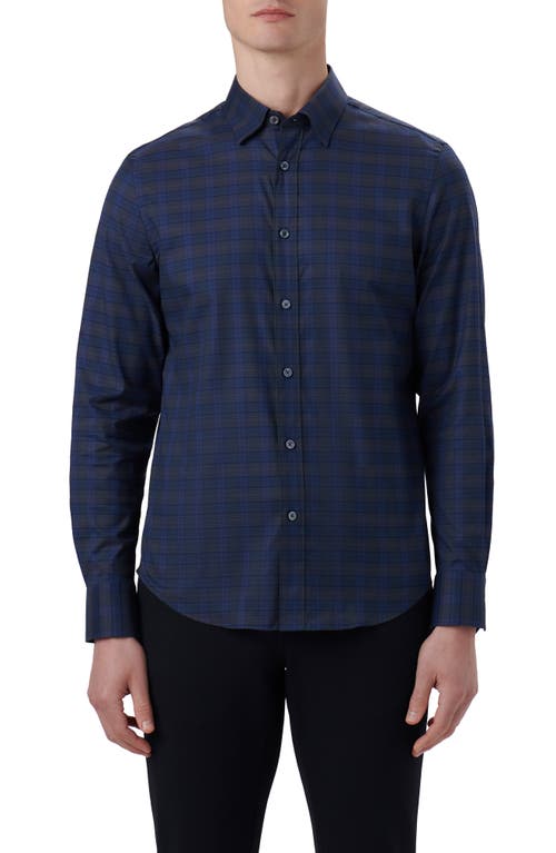 Bugatchi Karl Plaid Stretch Cotton Button-Up Shirt Night Blue at Nordstrom,