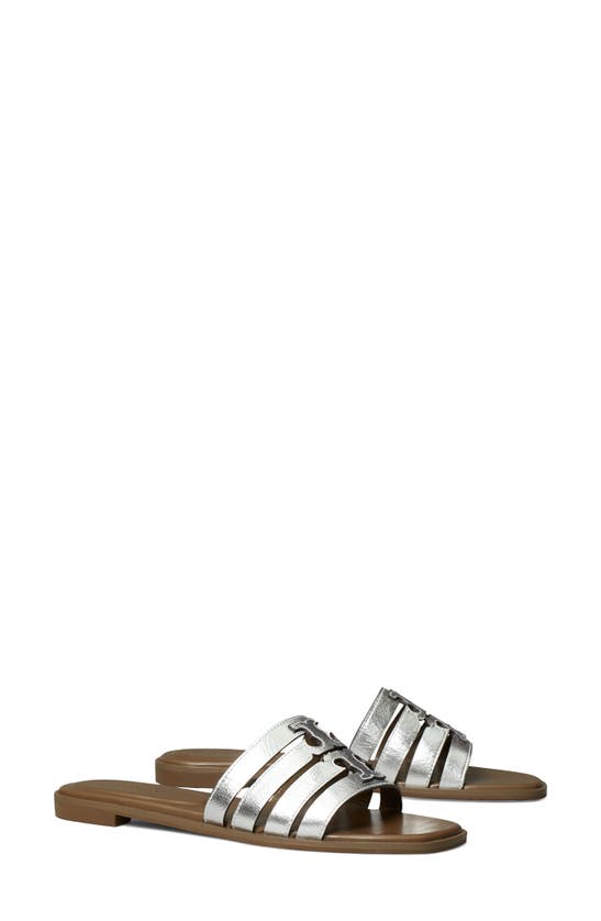 Shop Tory Burch Ines Multistrap Sandal In Silver / Wild Mushroom