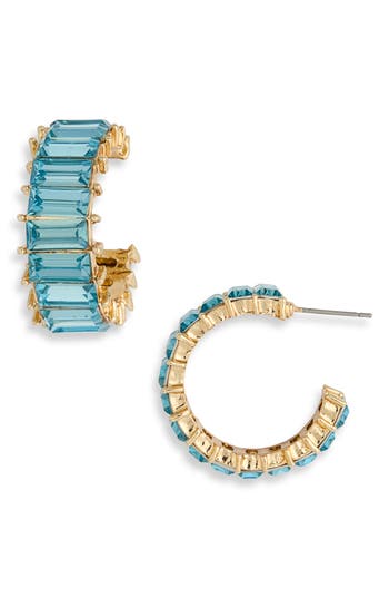 Cara Baguette Crystal Huggie Hoop Earrings In Blue