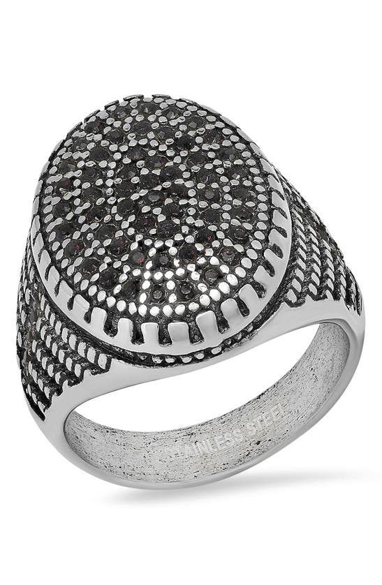 Hmy Jewelry Stainless Steel Pavé Ring In Metallic