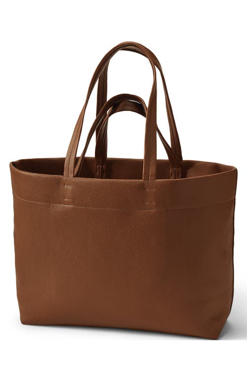 Shop Lands' End Faux Leather Tote In Dark Caramel