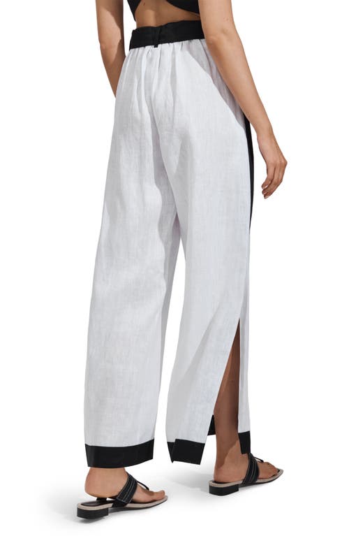 Shop Reiss Harlow Belted Colorblock Linen Cover-up Pants In White/navy