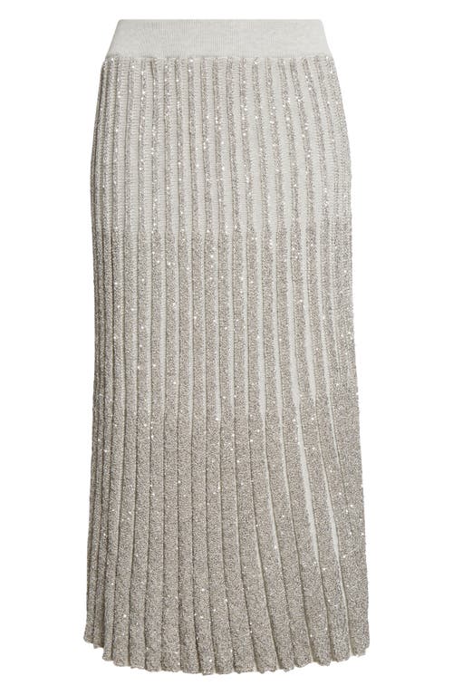 Dazzling Diamante Rib Midi Skirt in Czf54 Grey Beige