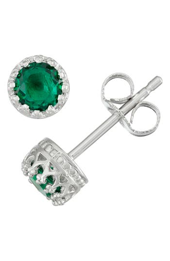 Fzn Semiprecious Stone Crown Stud Earrings In Emerald