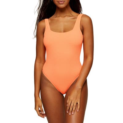 Topshop One-Piece Square Neck Swimsuit, US - Orange