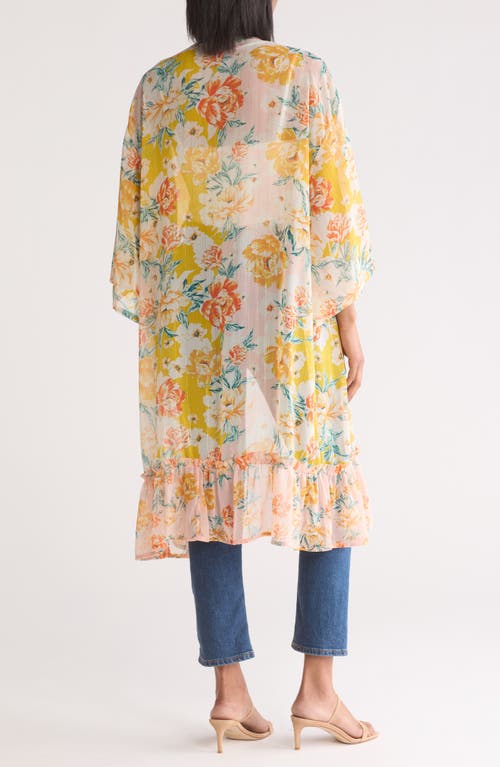 Vince Camuto Mixed Print Colorblock Duster In Yellow