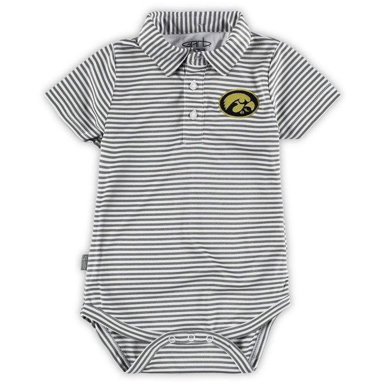 Garb Babies' Infant  Charcoal Iowa Hawkeyes Carson Striped Polo Bodysuit