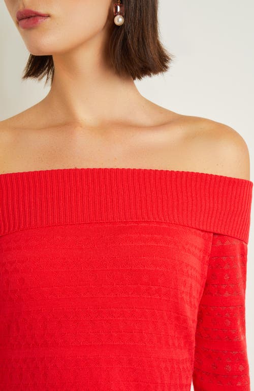 Shop Misook Off The Shoulder Jacquard Sweater In Radiant Pink Red