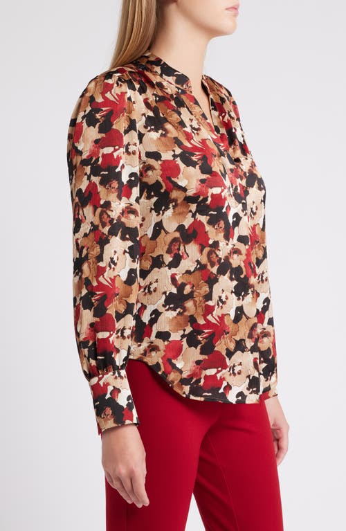 Shop Anne Klein Floral Long Sleeve Woven Top In Vicuna Multi