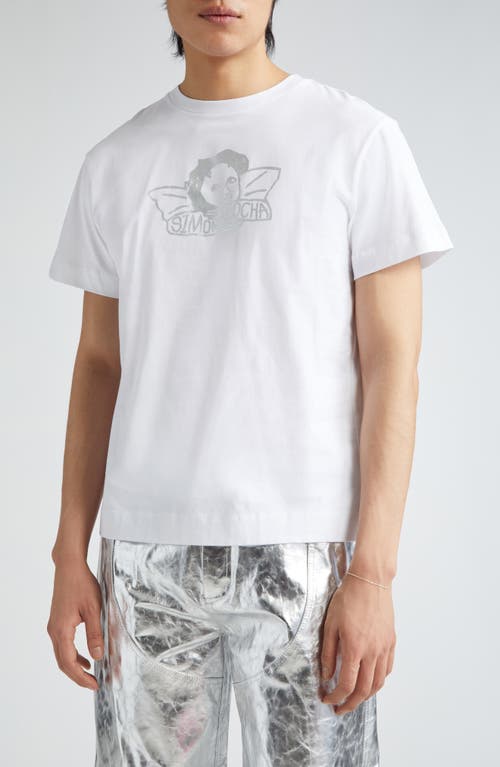 Simone Rocha Metallic Angel Baby Graphic T-shirt In White/silver