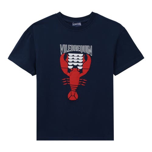 Shop Vilebrequin Kids' Lobsters Organic Cotton T-shirt In Bleu Marine