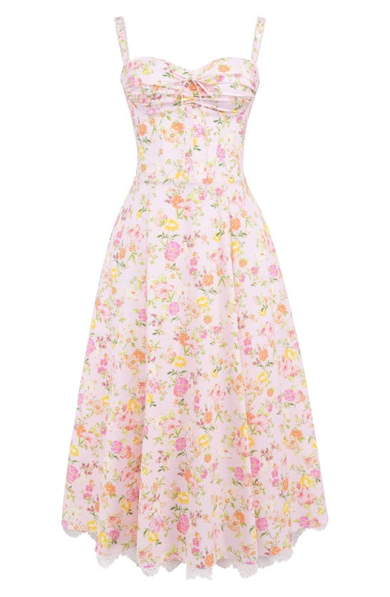 Shop House Of Cb Rosalee Floral Stretch Cotton Petticoat Dress In Pink Floral Print