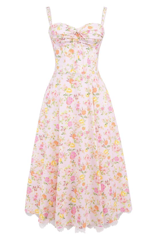 House Of Cb Rosalee Floral Stretch Cotton Petticoat Dress In Pink Floral Print