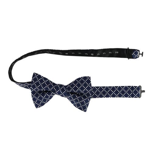 Trafalgar Rowan Geometric Pattern Silk Bow Tie In Navy