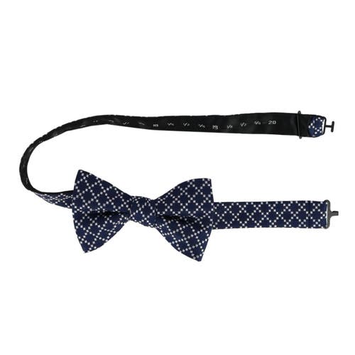 Shop Trafalgar Rowan Geometric Pattern Silk Bow Tie In Navy