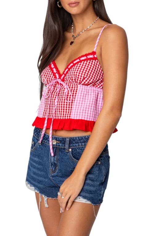 Edikted Joanne Mixed Gingham Tank Top In Red/pink