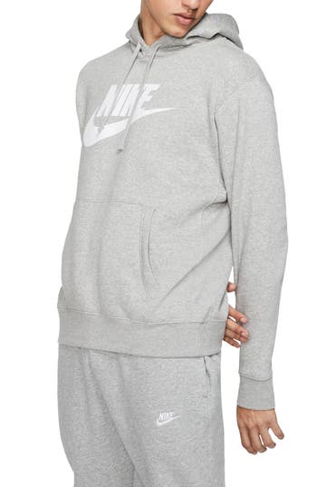 Nike Sportswear Club Fleece Logo Hoodie In Dark Grey Heather/white