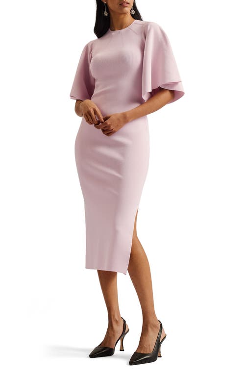 Lounia Fluted Sleeve Body-Con Sweater Dress in Light Pink
