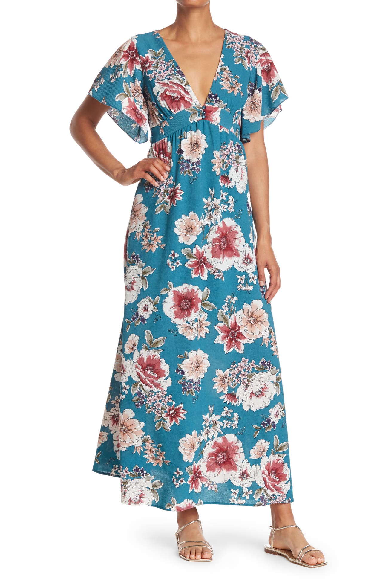 BAILEY BLUE | Floral Flutter Sleeve Maxi Dress | Nordstrom Rack
