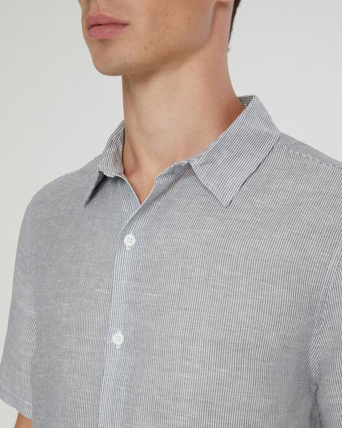 Shop Onia Jack Air Linen Shirt In Deep Navy/white