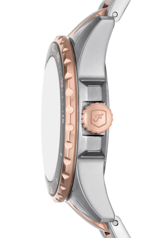 Shop Fossil Blue Dive Bracelet Watch, 36mm In Silver/rose Gold