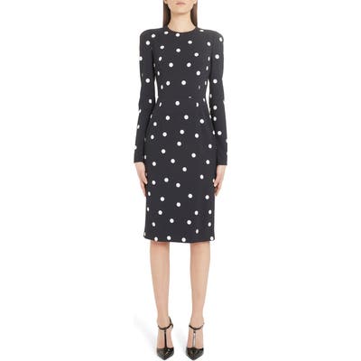 Dolce & gabbana Polka Dot Long Sleeve Sheath Dress, US / 40 IT - Black