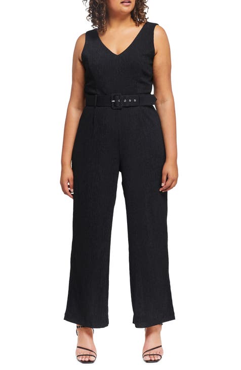 Malo Crinkle Belted Jumpsuit (Plus Size)
