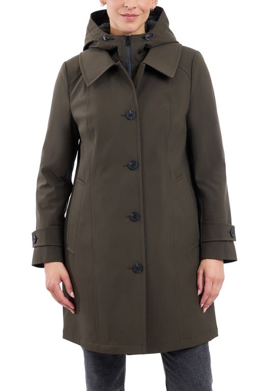 Shop London Fog Water Resistant Bonded Raincoat With Bib Detail In Olive