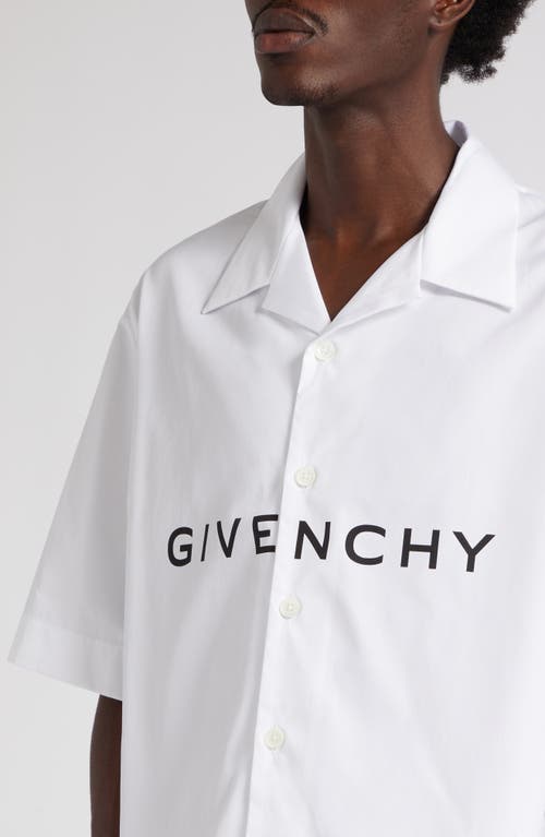 Shop Givenchy Boxy Fit Logo Button-up Camp Shirt In White/black