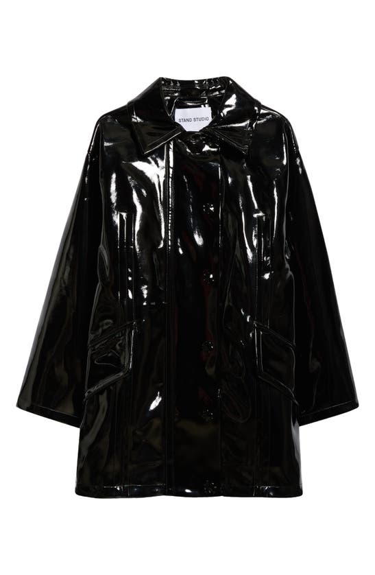 Shop Stand Studio Maxxy Faux Patent Leather Raincoat In Black