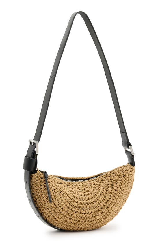 Allsaints Half Moon Crochet Crossbody Bag In Almond
