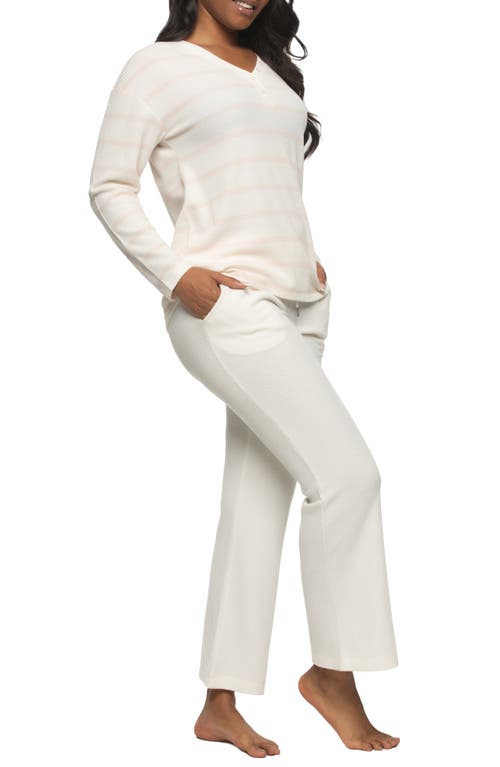 Shop Felina Jolie Thermal Knit Henley Pajamas In Whisper White