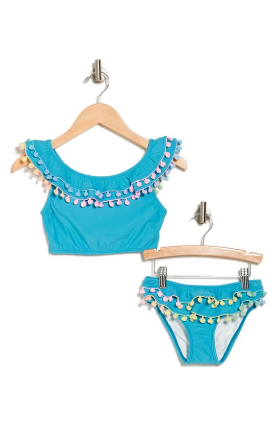 Shop Pq Swim Kids' Pompom Two-piece Bikini In Sea Shine