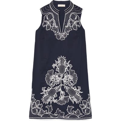 Tory Burch Embroidered Cotton Voile Cover-Up Tunic Dress, Blue