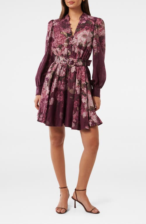 Ever New Vienna Lace Trim Belted Long Sleeve Shirtdress In Adela Floral