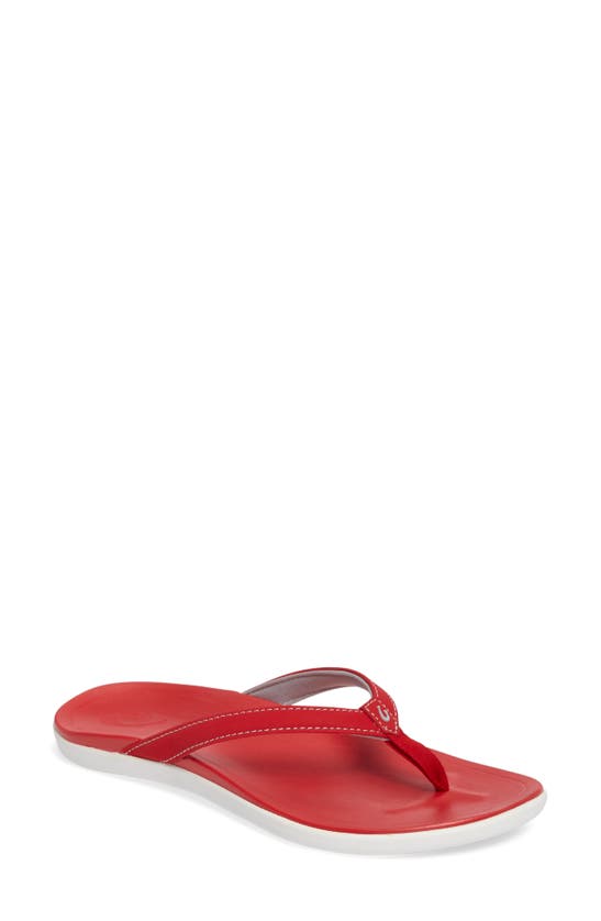 Olukai Ho Opio Flip Flop In Ohia Red Faux Leather