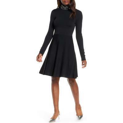 Eliza J Long Sleeve Fit & Flare Sweater Dress, Black