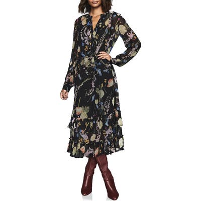 Reiss Sadie Romantic Floral Long Sleeve Midi Dress, US / 10 UK - Black