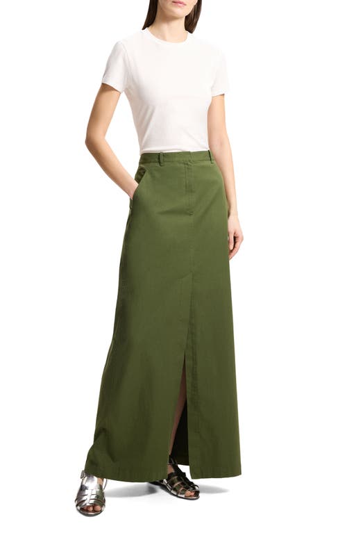 Shop Theory A-line Cotton Maxi Skirt In Dark Olive - F5j