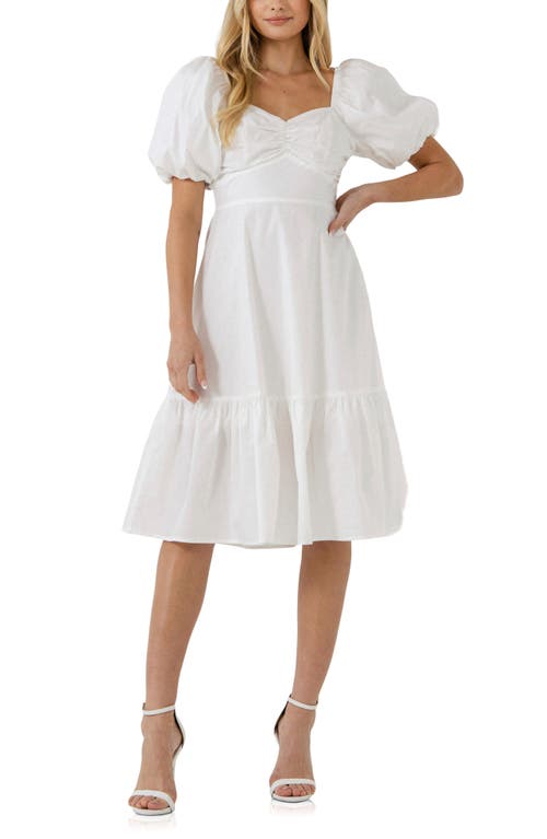 Puff Sleeve Cotton Dress in White