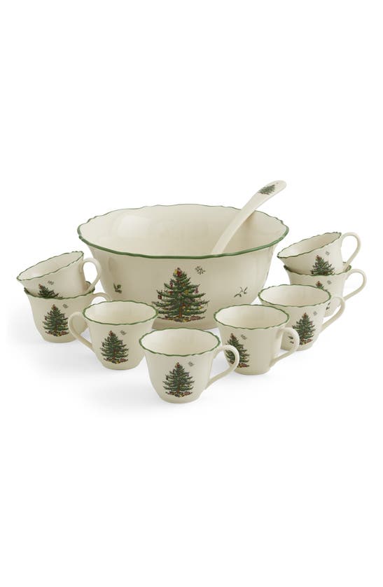 Spode 10-piece Punch Bowl & Cups Set In Green