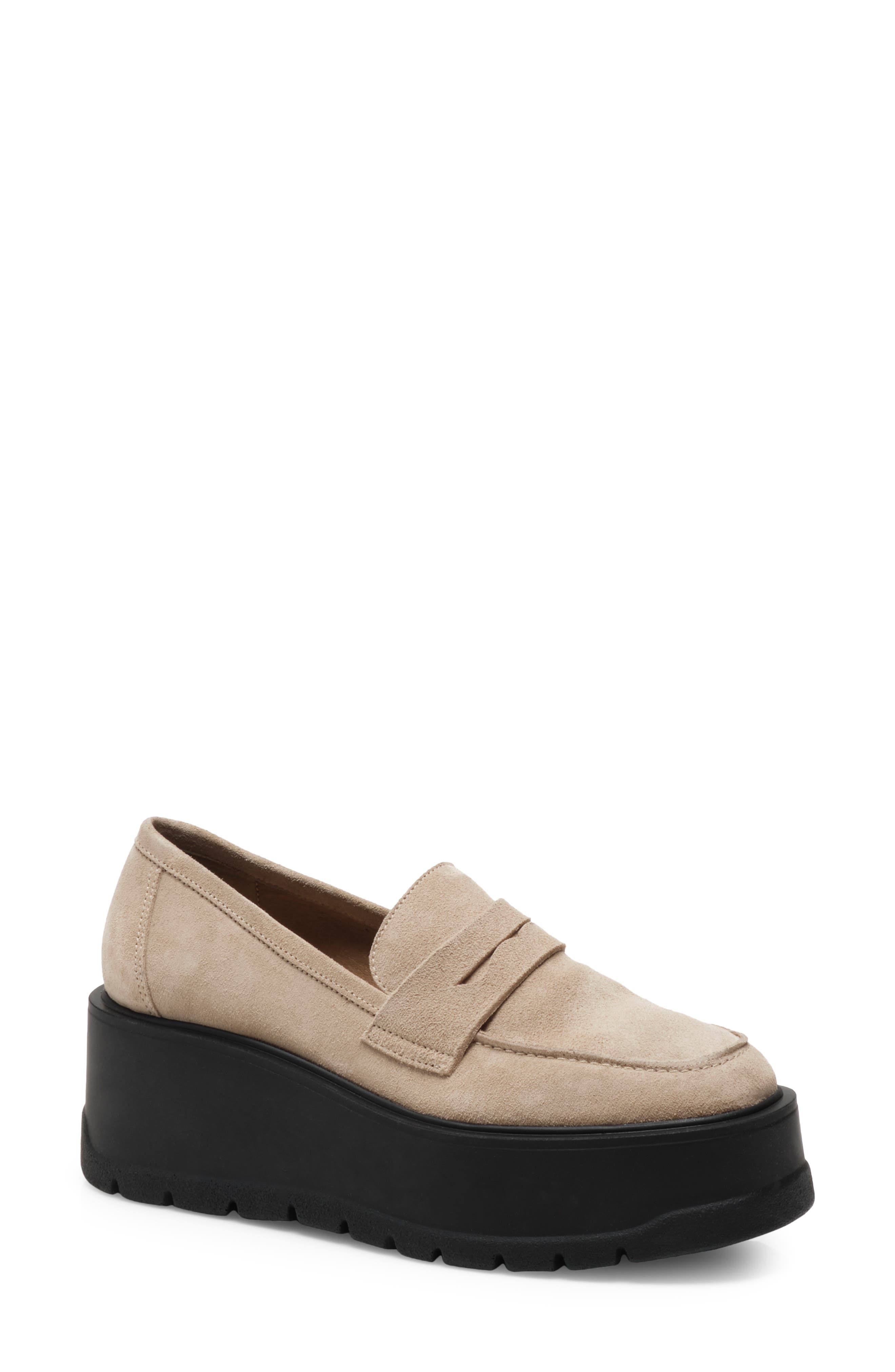 Free People Suede Nico Platform Loafer in Taupe Womens Shoes Flats and flat shoes Loafers and moccasins Black 