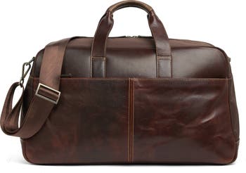Boconi Brown Leather Carry On Bag Organizer Commuter Duffle