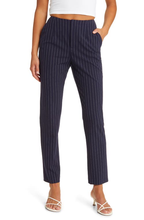Open Edit Pinstripe High Waist Slim Pants in Navy Mimi Pinstripe at Nordstrom, Size Small